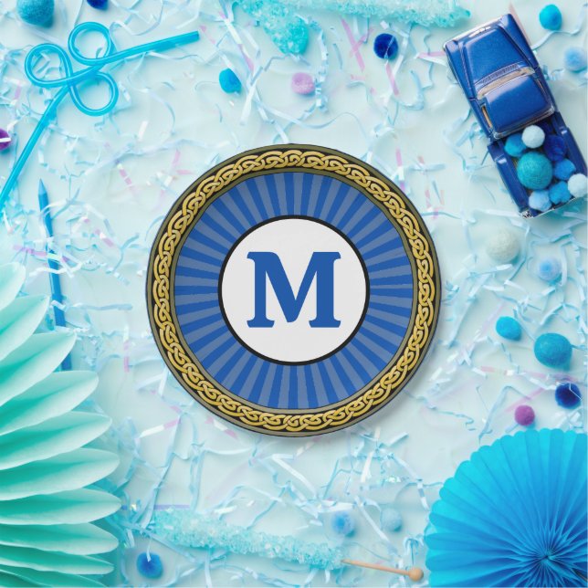 Paper Plate Blue Stripe - Personalised   (Party)