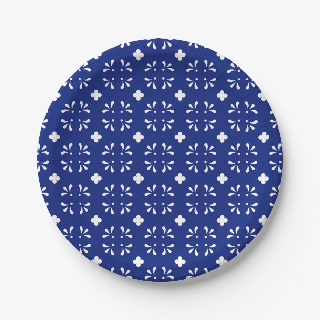 Paper Plate Blue White Pattern Party Supplies  (Front)