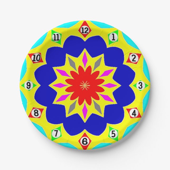 Paper Plate: Coloured Clock Effect. Plate (Front)