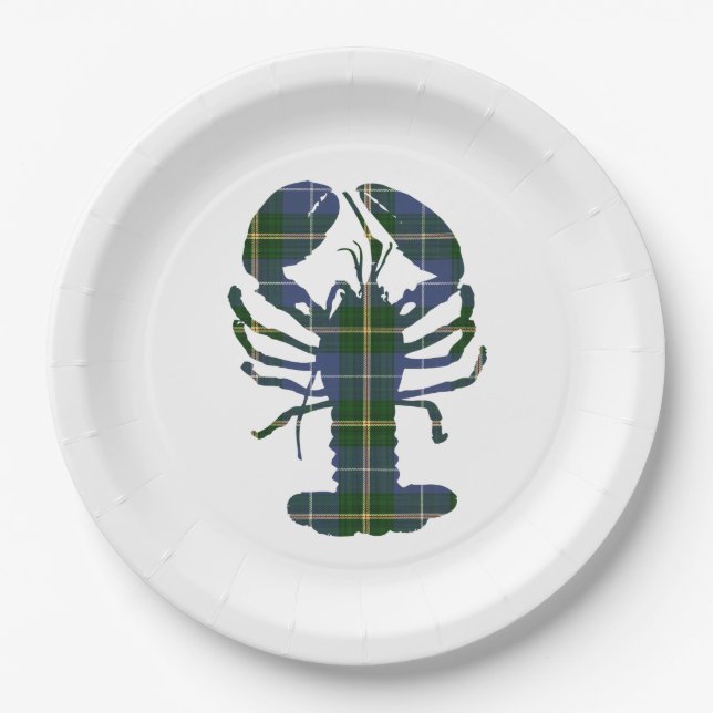 Paper plate Cute Lobster tartan Nautical beach (Front)