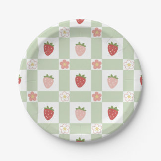Paper Plate Cute Strawberry Gingham Pastel Green
