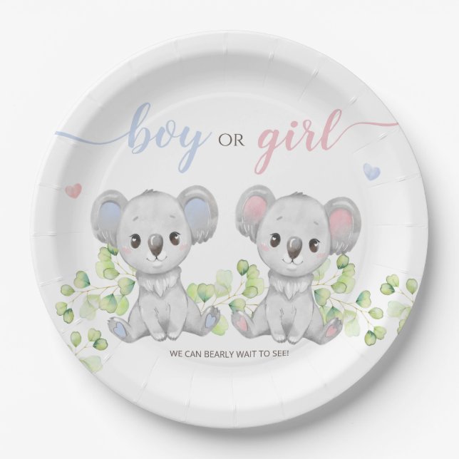 Paper Plate for Koala Gender Reveal Party.  (Front)