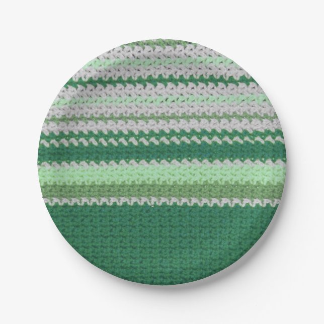 Paper Plate - Green Crochet Striped Pattern (Front)