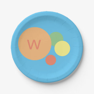Paper Plate initial monogram minimal simple blue