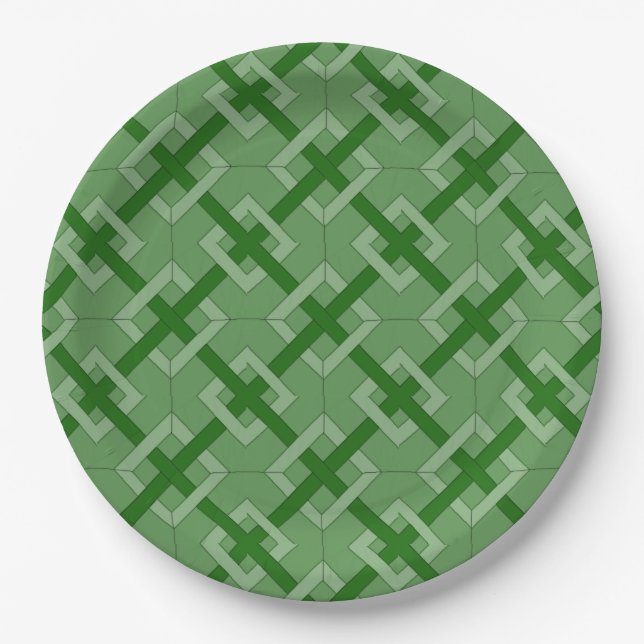 Paper Plate - Interwoven Diamonds in Green (Front)