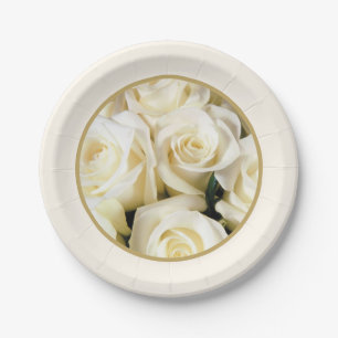 Paper Plate-Ivory Roses Paper Plate