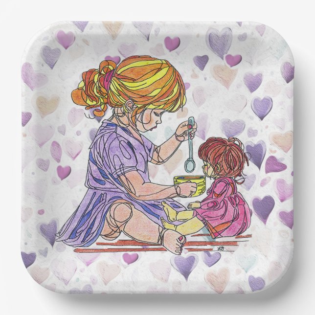 Paper Plate Little Girl and Baby Doll (Front)