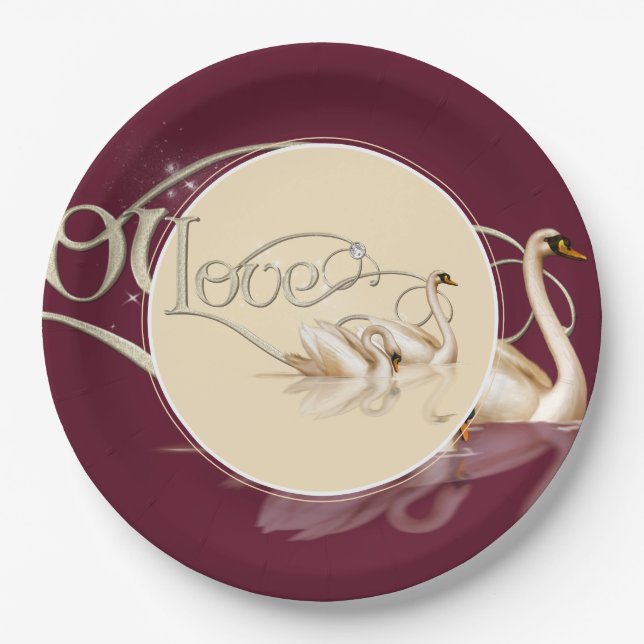 Paper Plate-Love Swans Paper Plate (Front)