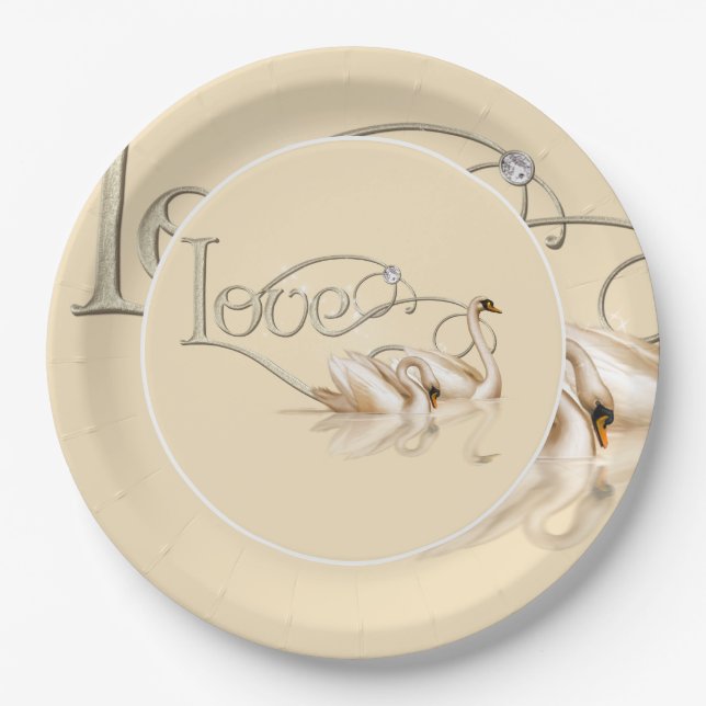 Paper Plate-Love Swans Paper Plate (Front)