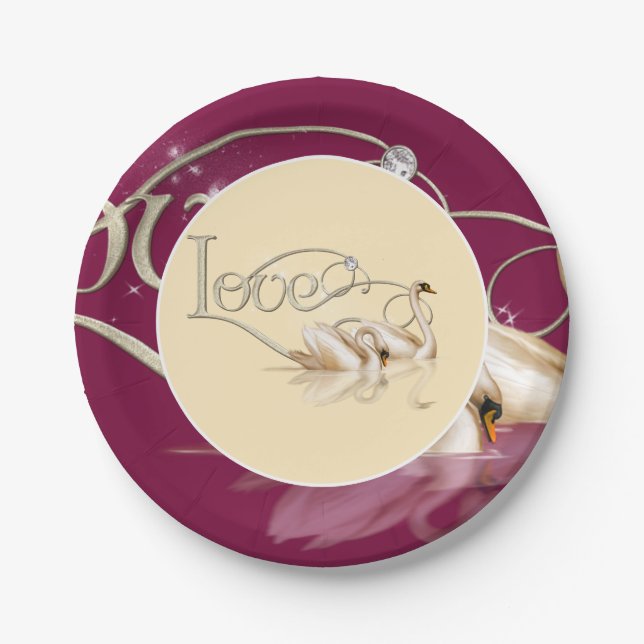 Paper Plate-Love Swans Paper Plate (Front)