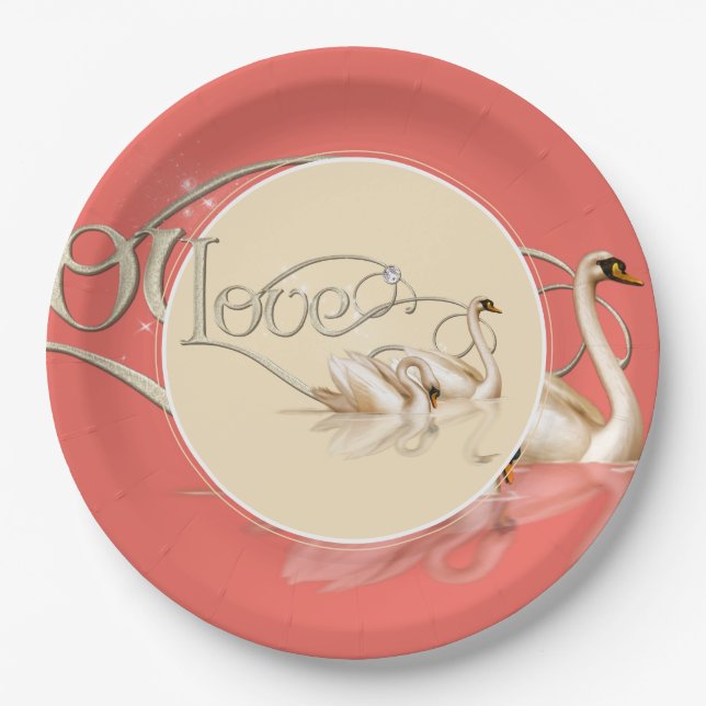 Paper Plate-Love Swans Paper Plate (Front)