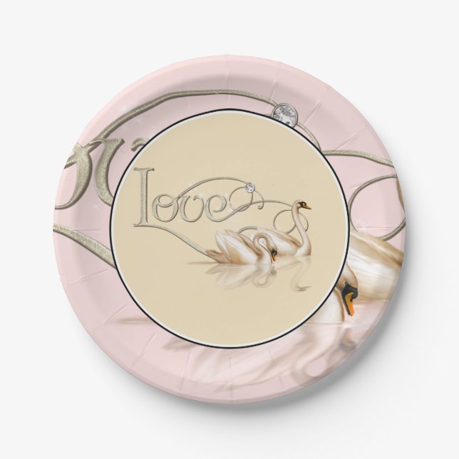 Paper Plate-Love Swans Paper Plate (Front)