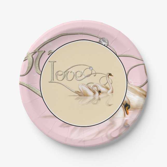 Paper Plate-Love Swans Paper Plate (Front)