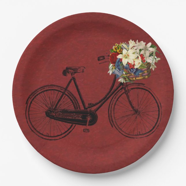 Paper plate   Merlot red ivory bicycle bike (Front)