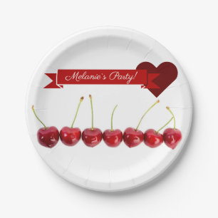 paper plate personalized white with cherries
