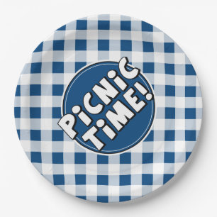 Paper Plate Picnic Time Blue Gingham Pattern