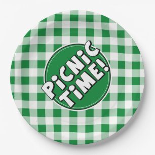 Paper Plate Picnic Time Green Gingham Pattern