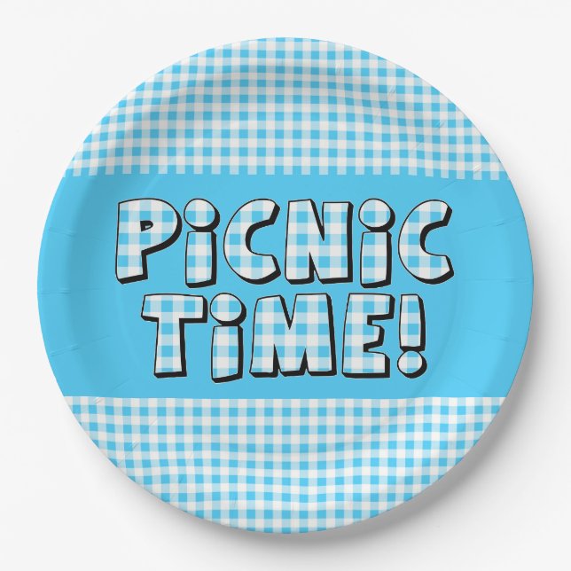 Paper Plate Picnic Time Light Blue Gingham Pattern (Front)