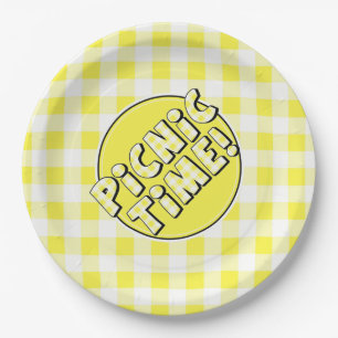 Paper Plate Picnic Time Yellow Gingham