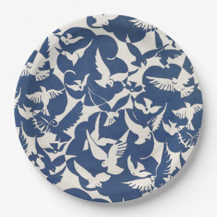 PAPER PLATE : PIGEONS IN WHITE + BLUE :1928
