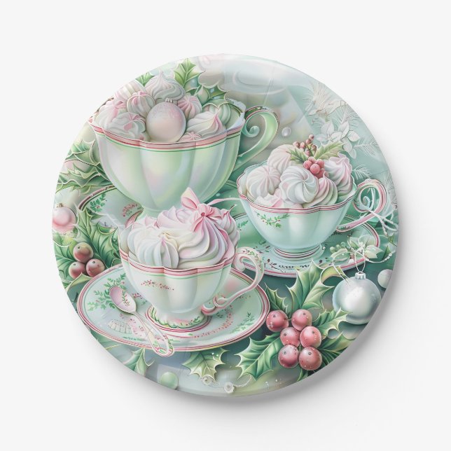Paper Plate-Pink Victorian Christmas Paper Plate (Front)