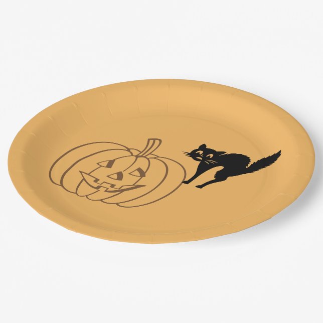 Paper Plate - Pumpkin and Black Cat (Angled)