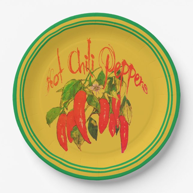 Paper Plate Red Peppers on Mustard Background (Front)