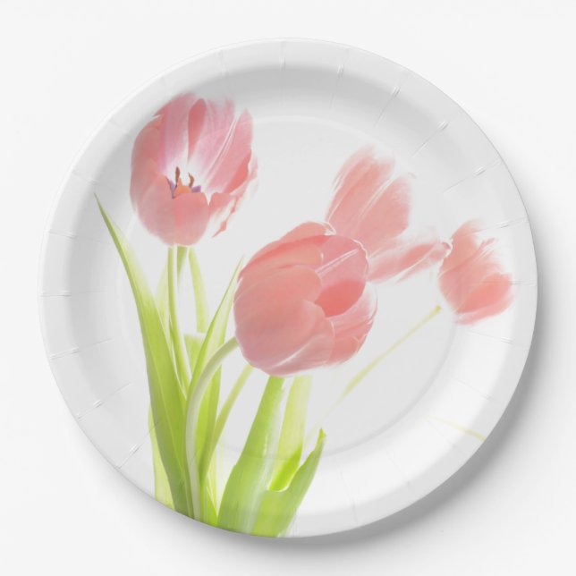 Paper plate Retro pink tulip flower (Front)