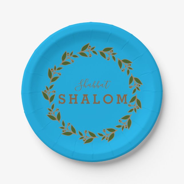 Paper Plate Shabbat Shalom Green Brown Wreath (Front)