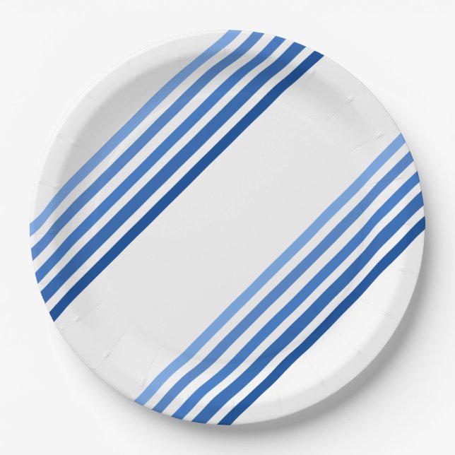 Paper Plate - Shades of Blue Diagonal Stripes (Front)