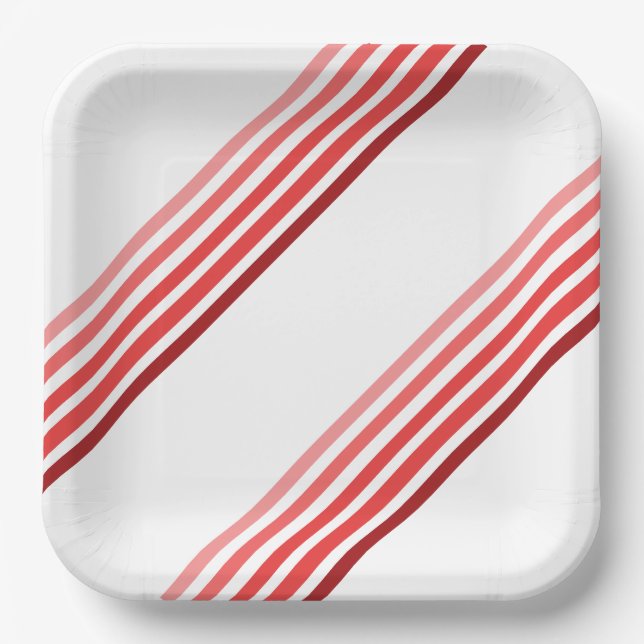 Paper Plate - Shades of Red Diagonal Stripes (Front)