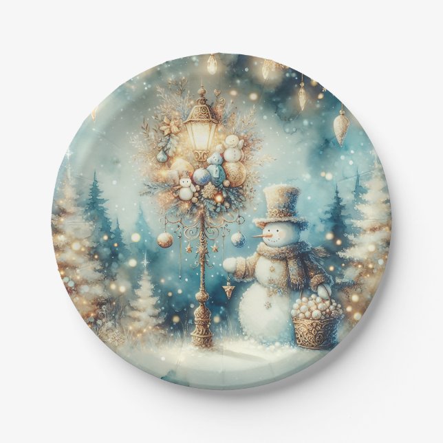 Paper Plate-Vintage Christmas Snowman Paper Plate (Front)