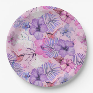 PAPER PLATE :  WATERCOLOUR HIBISCUS & HUMMINGBIRDS