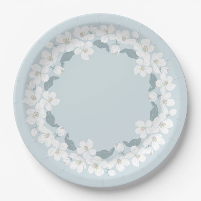 PAPER PLATE :  WHITE CHERRY BLOSSOMS WREATH (Front)