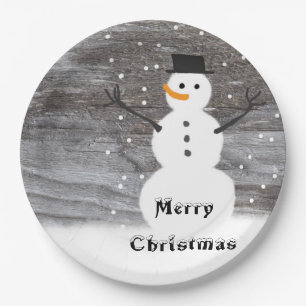 Paper plate white  Rustic  snowman merry Christmas