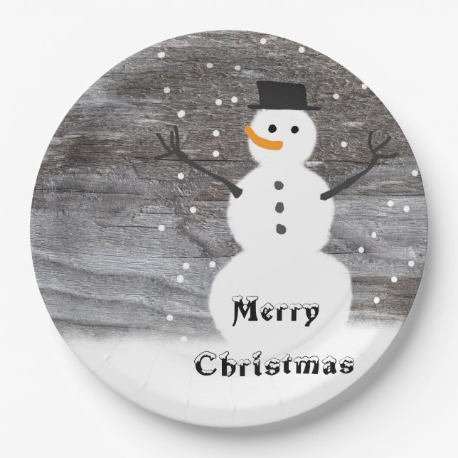 Paper plate white  Rustic  snowman merry Christmas (Front)