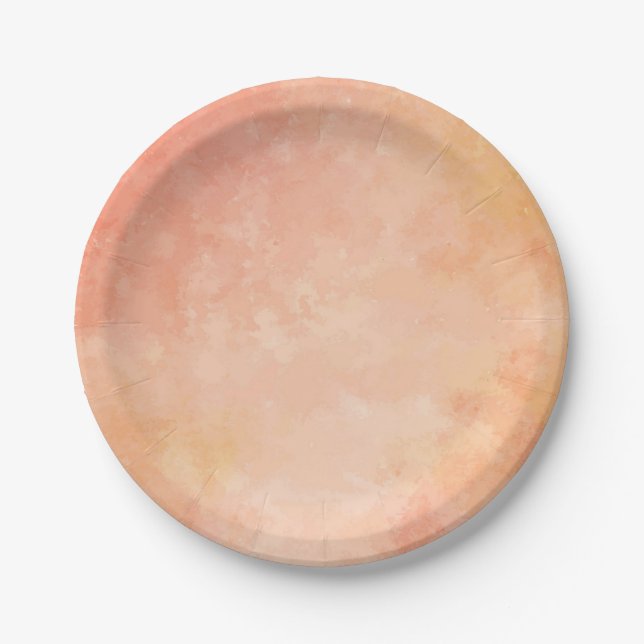 Paper plate with a peach watercolor design (Front)