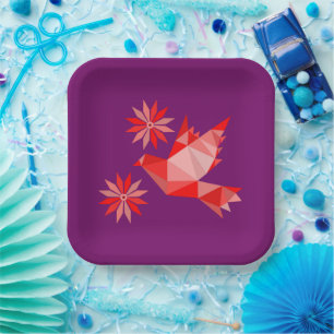 PAPER PLATE WITH BEAUTIFUL ART OF BIRD AND FLOWER