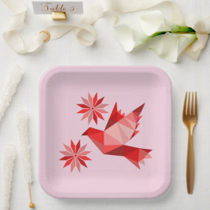 PAPER PLATE WITH BEAUTIFUL ART OF BIRD AND FLOWER