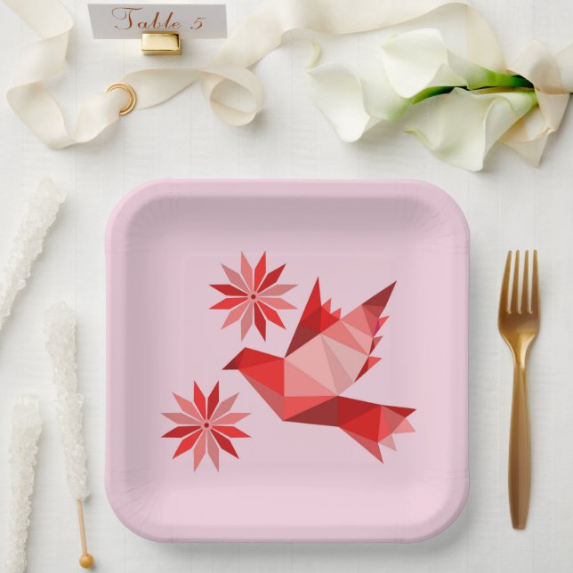 PAPER PLATE WITH BEAUTIFUL ART OF BIRD AND FLOWER (Wedding)