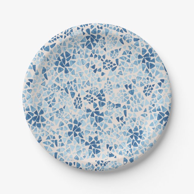 Paper plate with split tile design. (Front)