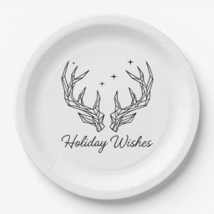Paper PlateMinimalist Deer Antlers "Holiday Wishes Paper Plate