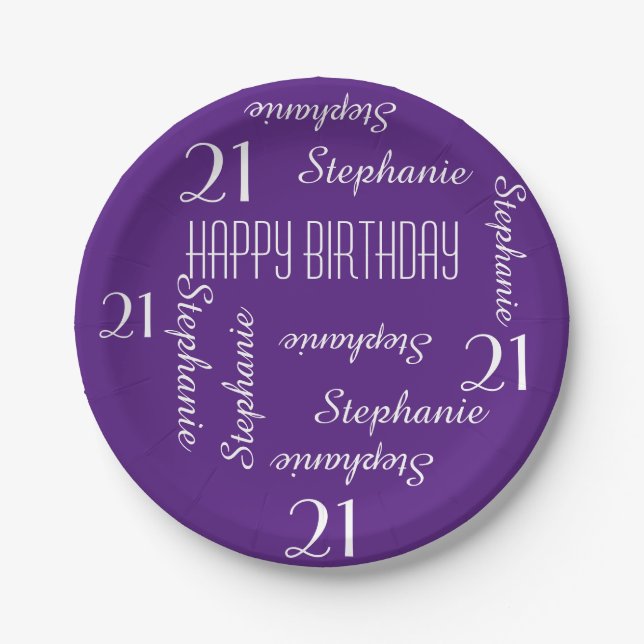 Paper Plates, 21st Birthday Party Repeating Names Paper Plate (Front)