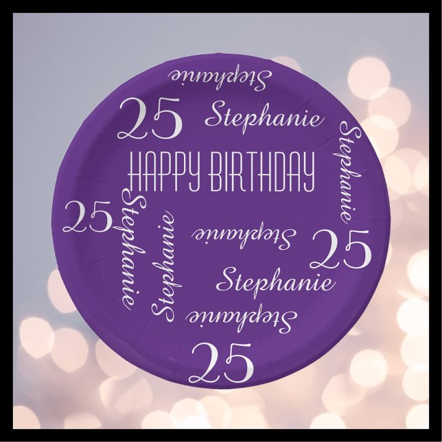 Paper Plates, 25th Birthday Party Names Purple Plate (Creator Uploaded)