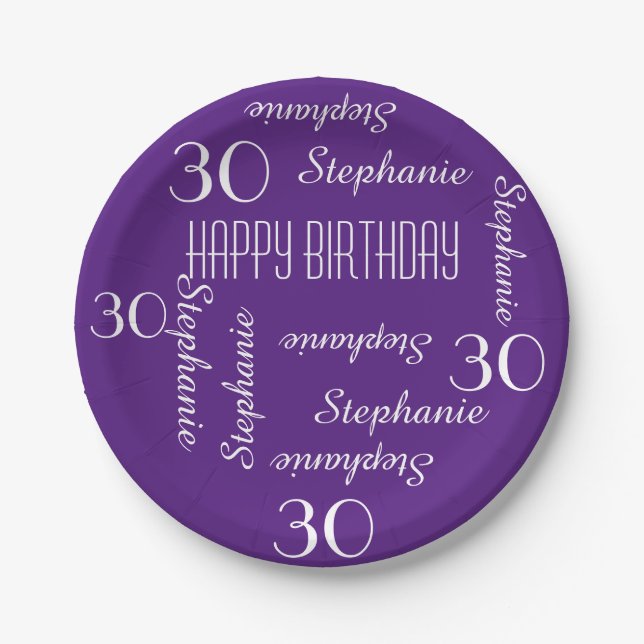Paper Plates, 30th Birthday Party Repeating Names Plate (Front)