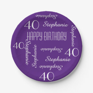 Paper Plates, 40th Birthday Party Repeating Names Plate