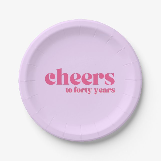 Paper plates, 40th birthday, Retro Purple & Pink  Paper Plate (Front)