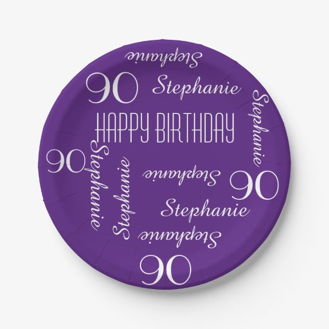 Paper Plates, 90th Birthday Party Repeating Names Plate (Front)