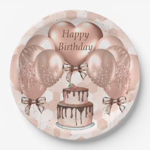 Paper Plates 9" Set 8 Rose Gold Birthday