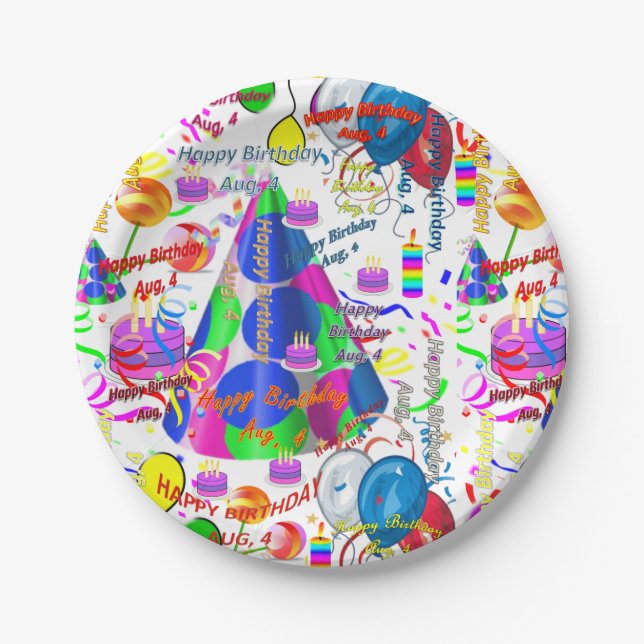Paper Plates August, 4 Birthday (Front)